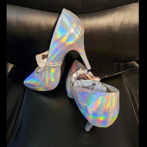 Divided Shoes - Size 9.5: **NWOT* DIVIDED H&M | Plasma Holographic Heels
